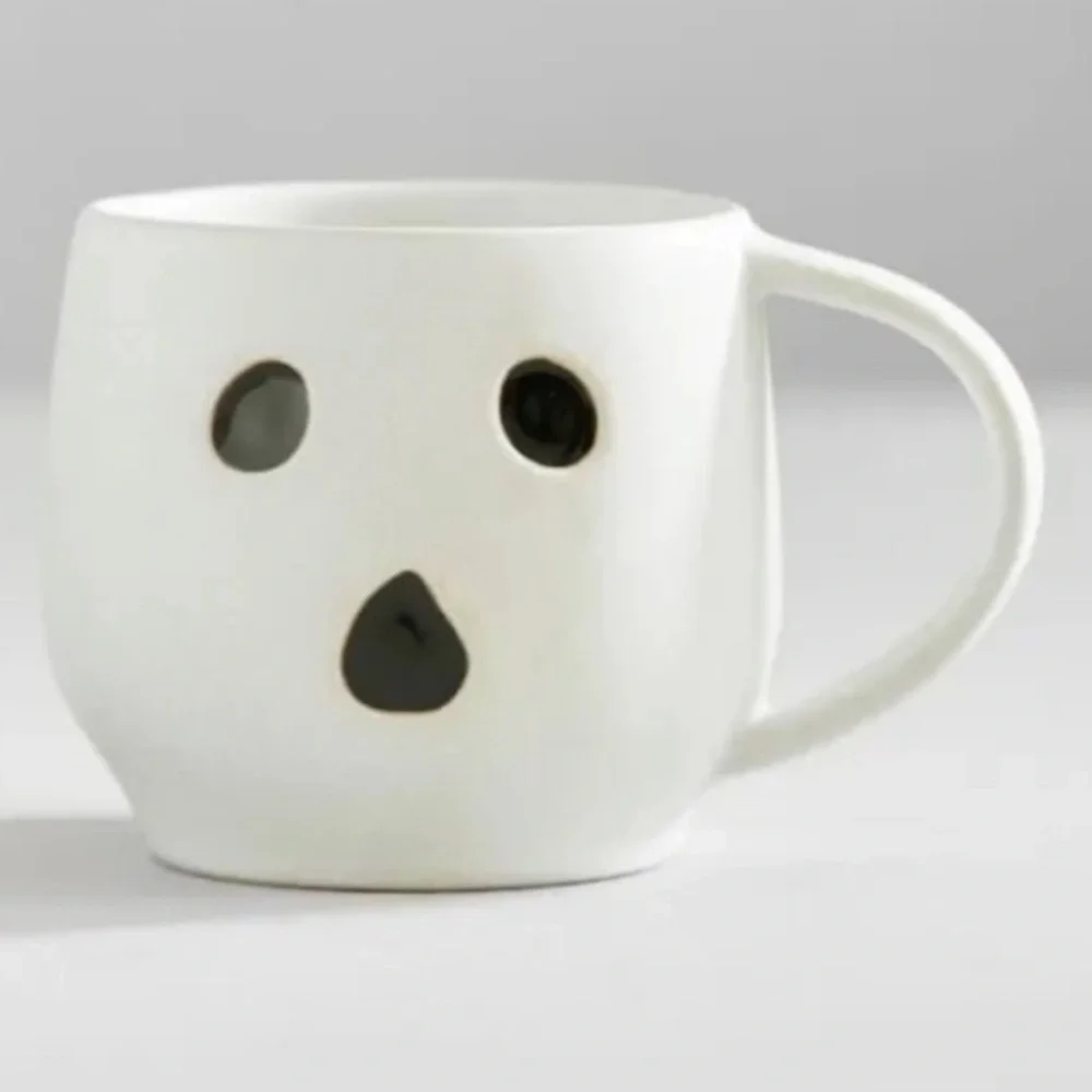 Pottery Barn Ghost Boo Mug Cup Modern Matte Stoneware Minimalist Gus Coffee Set